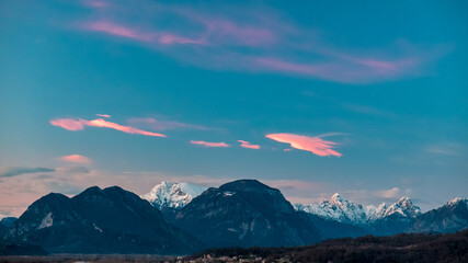 Fototapeta premium Winter colorful sunset in the countryside of Friuli-Venezia Giulia, Italy
