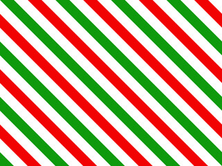 Red, white and lime green stripes christmas background. Candy cane seamless pattern with straight diagonal lines. Peppermint wrapping paper illustration. Vector repeating striped tile.
