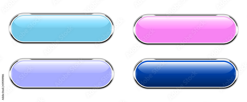 Poster Shiny buttons set, glossy isolated icons with metallic chrome elements, vector illustration.