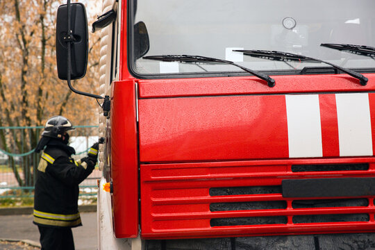 fire truck with fireman