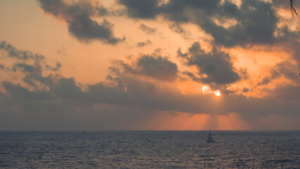 view of the magnificent sunset on the Mediterranean coast
