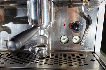 Closeup image of coffee machine. Professional coffee brewing