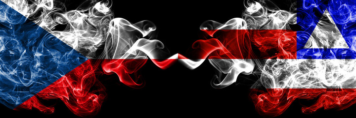Czech Republic, Czech vs Brazil, Brazilian, Bahia smoky mystic flags placed side by side. Thick colored silky abstract smoke flags.