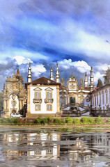 View on Mateus Palace colorful painting looks like picture, Portugal.