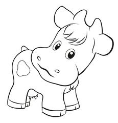 In the animal kingdom. An image of a cartoon cow. Black and white drawing, coloring book.