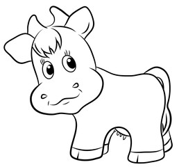 In the animal kingdom. An image of a cartoon cow. Black and white drawing, coloring book.