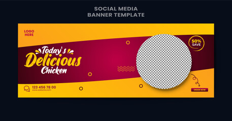 Editable banner template design for food cover. Suitable for Social Media  cover restaurant and culinary digital Promotion. Colorful background and shape vector design.