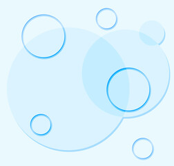 Light blue circles and blue rings overlap on light background
