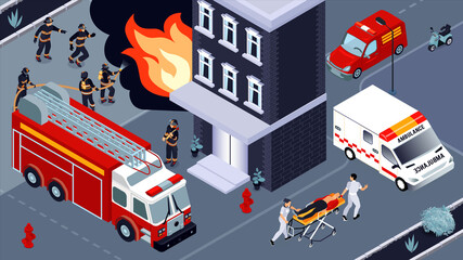 Firefighting Isometric Illustration