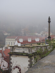 Foggy Prague panorama from high vantage point