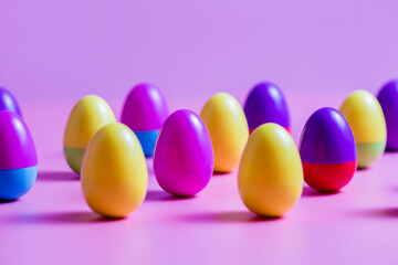 Obraz premium Colorful Plastic Easter Eggs on pink background