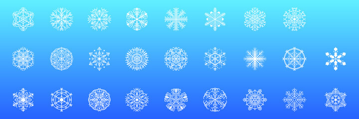 Set White Colleciton Line Snowflake Winter Decoration Elements Vector Design Style