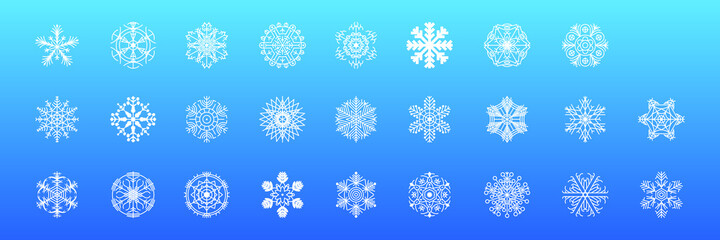 Set White Colleciton Line Snowflake Winter Decoration Elements Vector Design Style