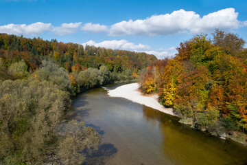 Colorful forest around the Isar river in south Germany