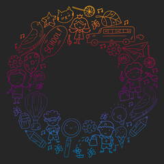 Vector pattern with items for school. Online internet education, e-learning.