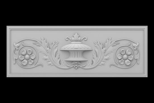 Stucco moldings. Isolate on a black background. 3d render.
