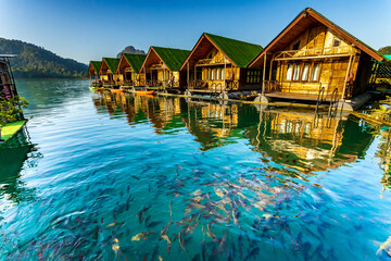 Floating bangalows at Cheow Lan Dam