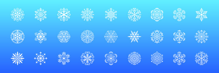 Set White Colleciton Line Snowflake Winter Decoration Elements Vector Design Style