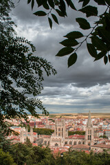 Fototapeta na wymiar Burgos aerial view skyline with Cathedral in Castilla Leon of Spain.The Burgos Cathedral was declared a World Heritage site by UNESCO ref. 316bis