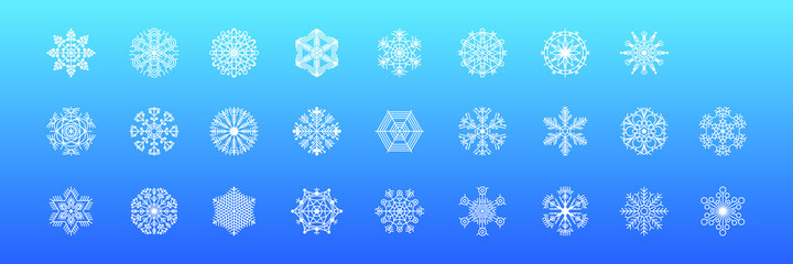 Set White Colleciton Line Snowflake Winter Decoration Elements Vector Design Style