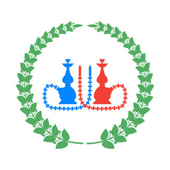 Arabic Hookah Silhouette and Laurel Isolated on White Background.