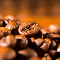 Roasted coffee beans on a silver background, close-up, space for text, Wallpaper, postcard, texture, background
