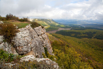 Russia.  Bakhchisaray, Crimea. Residential caves inside ancient city Chufut Kale,These artificial 'buildings' used by ancients for living, food storage, animal sheds