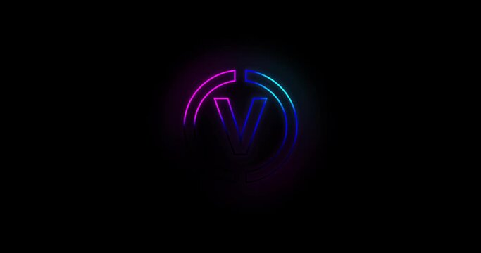 Letter V logo Blue and pink neon light effect 4k footage
