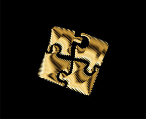 Gold Puzzle icon vector, filled flat sign, solid pictogram isolated on black.Plugins symbol, logo illustration.
