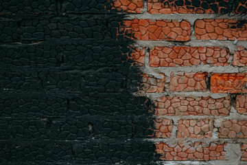 red brick wall texture painted with black primer