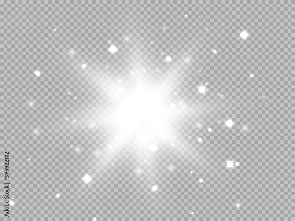 Wall mural the light of a star. star glow on a transparent background explodes on a transparent background. whi