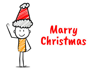 cartoon cute stickman wearing christmas cap.