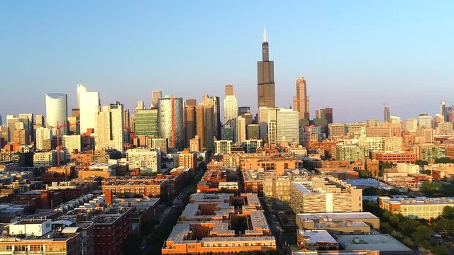 Scenic aerial view of downtown Chicago