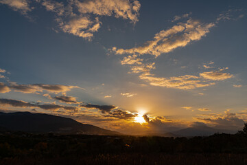 Molise, Mainarde, sunset. The Mainarde mountain range extends along the border between Molise and...