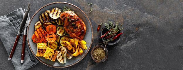 Grilled vegetables and chicken breast