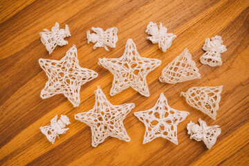 traditional Christmas tree decorations made of crochet yarn, christmas, handmade