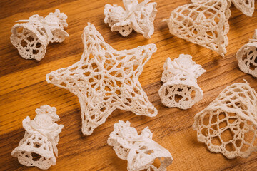 traditional Christmas tree decorations made of crochet yarn, christmas, handmade