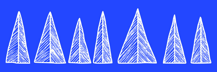 Set of stylized Christmas trees, abstract imitation. Different textures, hand-drawing. Vector illustration.	