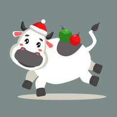 Illustration of a new year's bull in a box with a garland