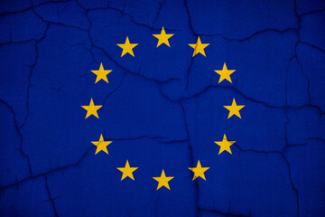 Grunge Flag of European union on cracked surface as background.