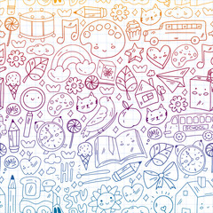 Vector pattern with school icons. Internet education, e-learning. Digital technology.