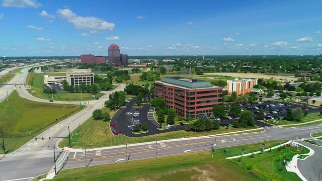Orbit Shot of a Red Corporate Office Building