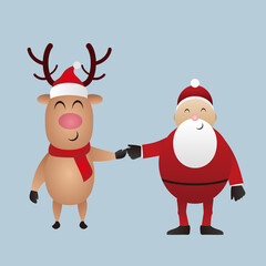 Merry Christmas, Deer and santa claus vector illustration.