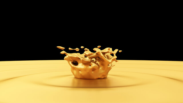 Crown Of Gold. Liquid Golden Background. Isolated On A Black Background. 3d Rendering. High Resolution.