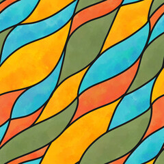 Pastel wavy diagonal stripes. Seamless graphic colorful texture. Abstract vintage diagonal backdrop.