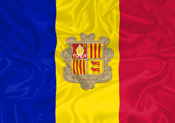 Andorra Flag waving. National flag of Andorra with waves and wind. Official colors and proportion....