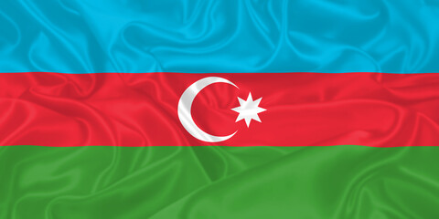 Azerbaijan Flag waving. National flag of Azerbaijan with waves and wind. Official colors and...