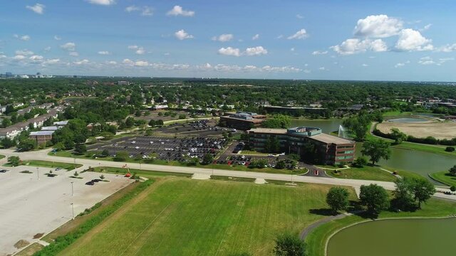 Beautiful View of Corporate Office Complex Campus with Pond