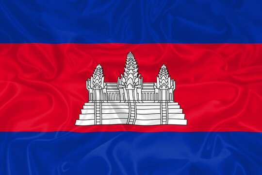 Cambodia Flag waving. National flag of the Kingdom of Cambodia with waves and wind. Official colors and proportion. Cambodian Flag
