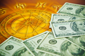 horoscope with zodiac signs and money US dollars like astrology and money and astrology and wealth...